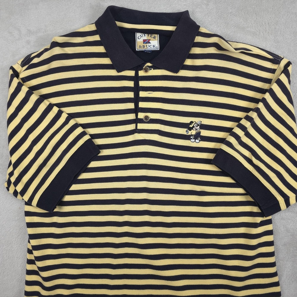 VINTAGE Cutter Buck Shirt Mens Disney Golf Polo XL Striped Mickey Mouse